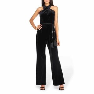 Tahari ASL Belted Velvet Jumpsuit Black Plus 22W